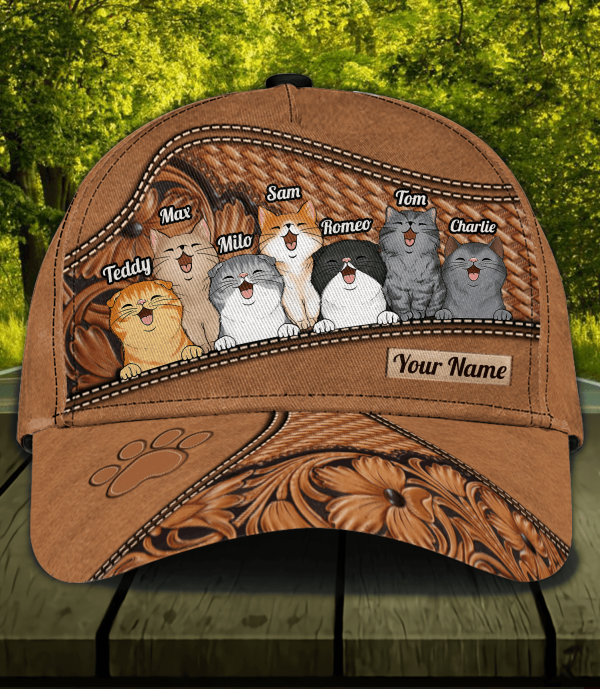 Cat Brown Paw And Flower Personalized Classic Cap, Personalized Gift for Cat Lovers, Cat Mom, Cat Dad - CP079PS07 Sale - Image 2
