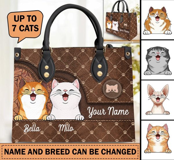 Cat Personalized Leather Handbag, Personalized Gift for Cat Lovers, Cat Mom, Cat Dad - LD010PS11 Fashion