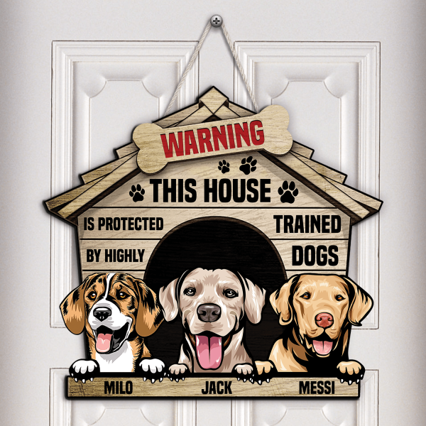 Dog Protected By Trained Dog Personalized Custom Shaped Wooden Sign, Personalized Gift for Dog Lovers, Dog Dad, Dog Mom - CS009PS07 Online - Image 2